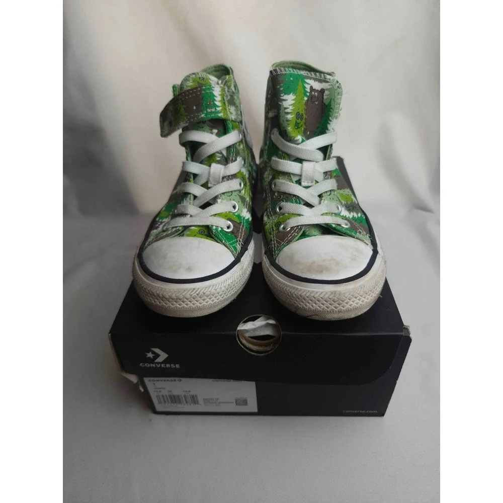 Converse Chuck Taylor All Star 1V Hi Youth Size 1 Green Canvas Bear Print A03317